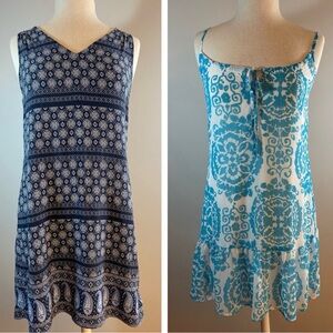 Blue and White Patterned Dresses - Set of 2